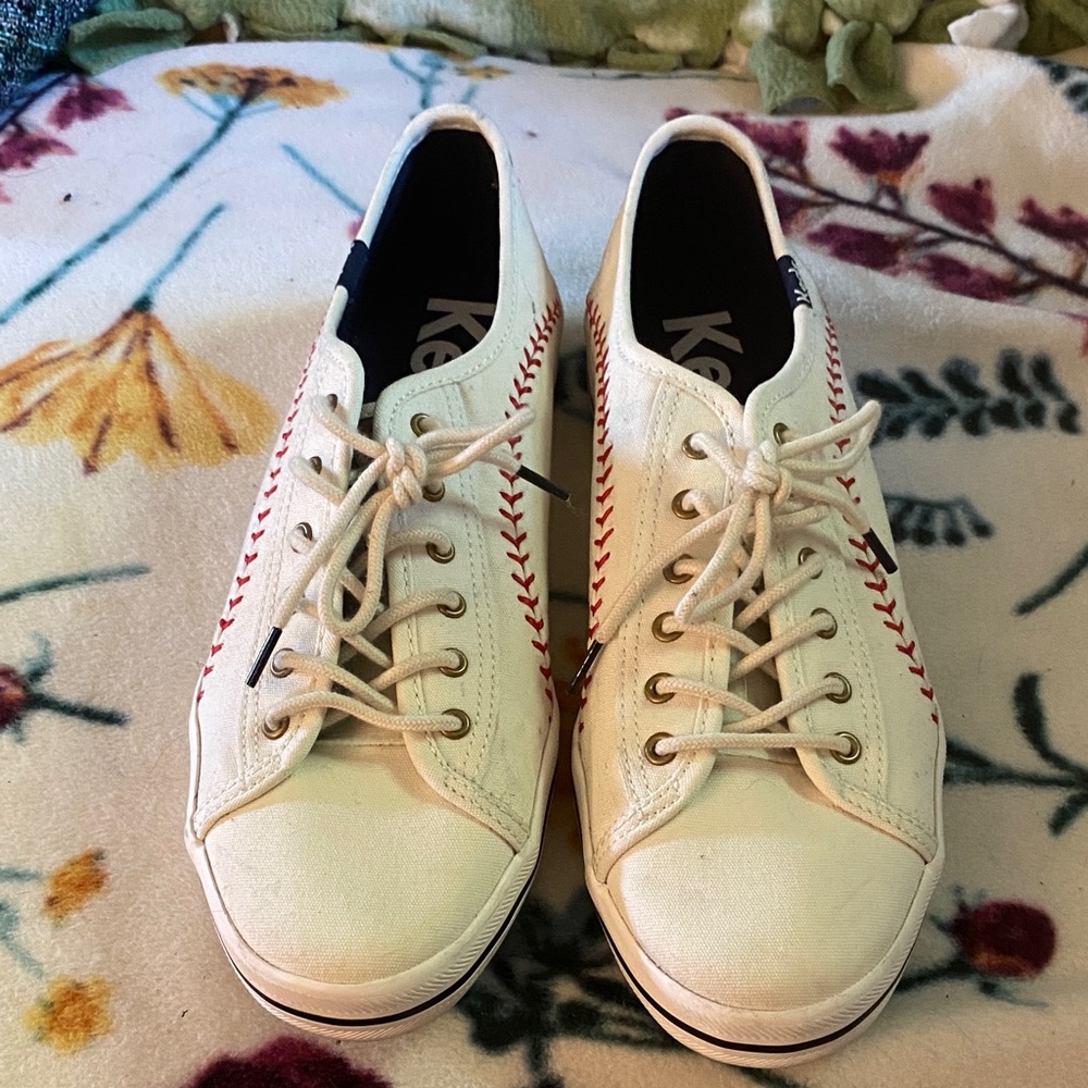 Keds White Canvas Sneakers with Red Stitching